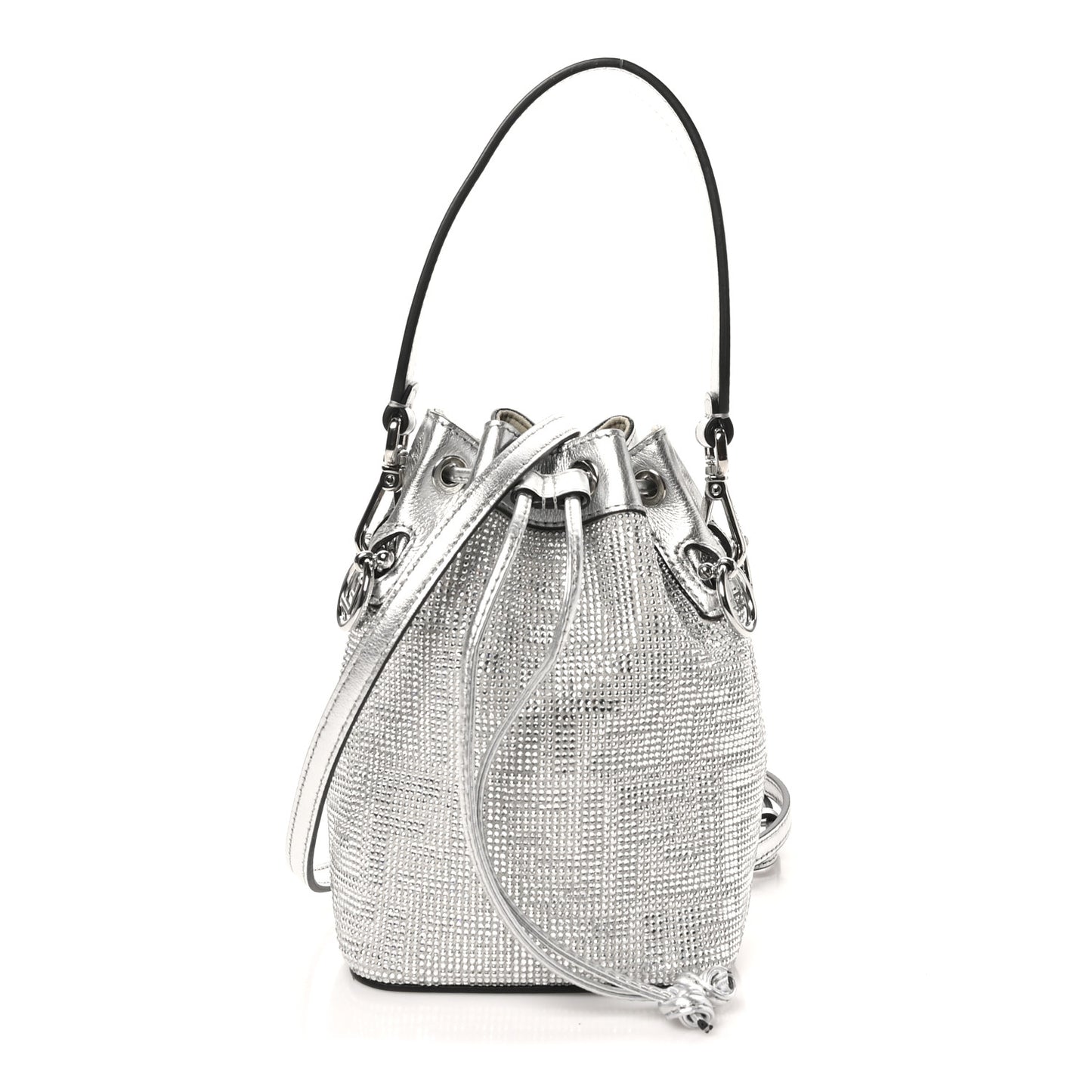 Crystal Vitello Laminato FF Mini Mon Tresor Bucket Bag Crystal Argento