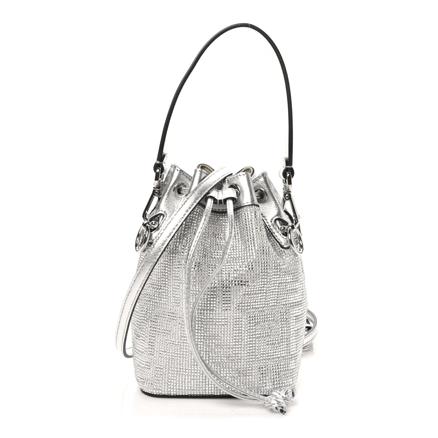 Fendi Crystal Vitello Laminato FF Mini Mon Tresor Bucket Bag Crystal Argento 1 of 11