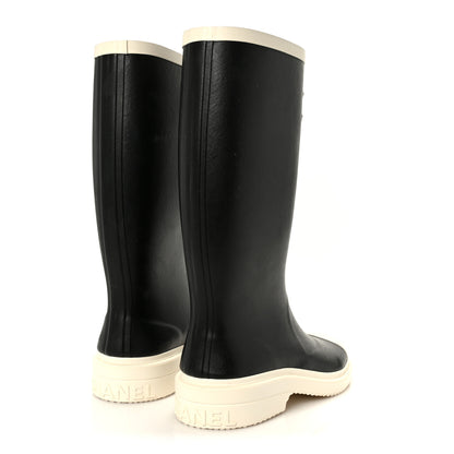 Chanel Caoutchouk CC High Boots 37 Black White 5 of 10