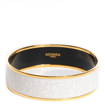 Hermes Enamel Printed Wide Balcons du Guadalquivir Bracelet 70 White 1 of 5