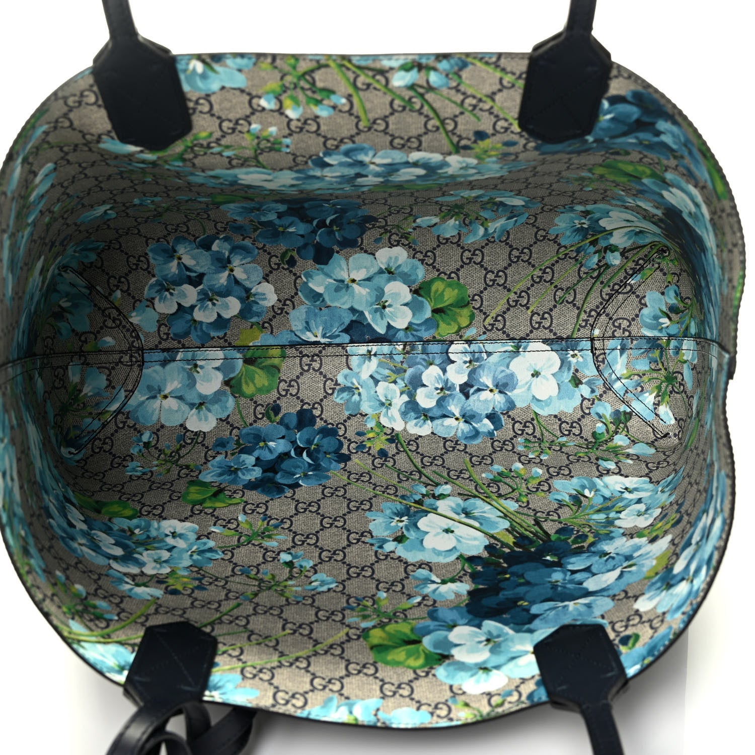 Gucci GG Supreme Monogram Blooms Medium Reversible Tote Beige Blue Navy 9 of 16
