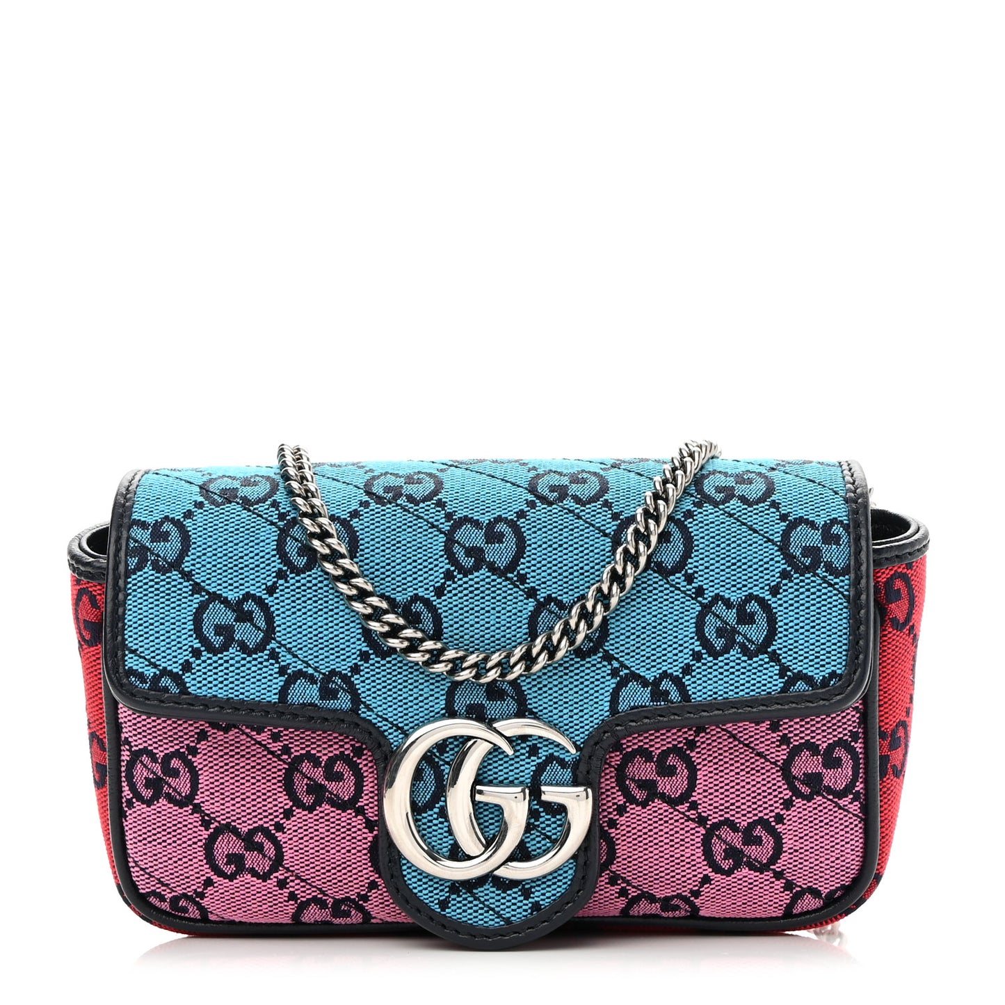 Monogram Multicolor Matelasse Diagonal Super Mini GG Marmont Shoulder Bag Light Blue Pink Blue Green Red
