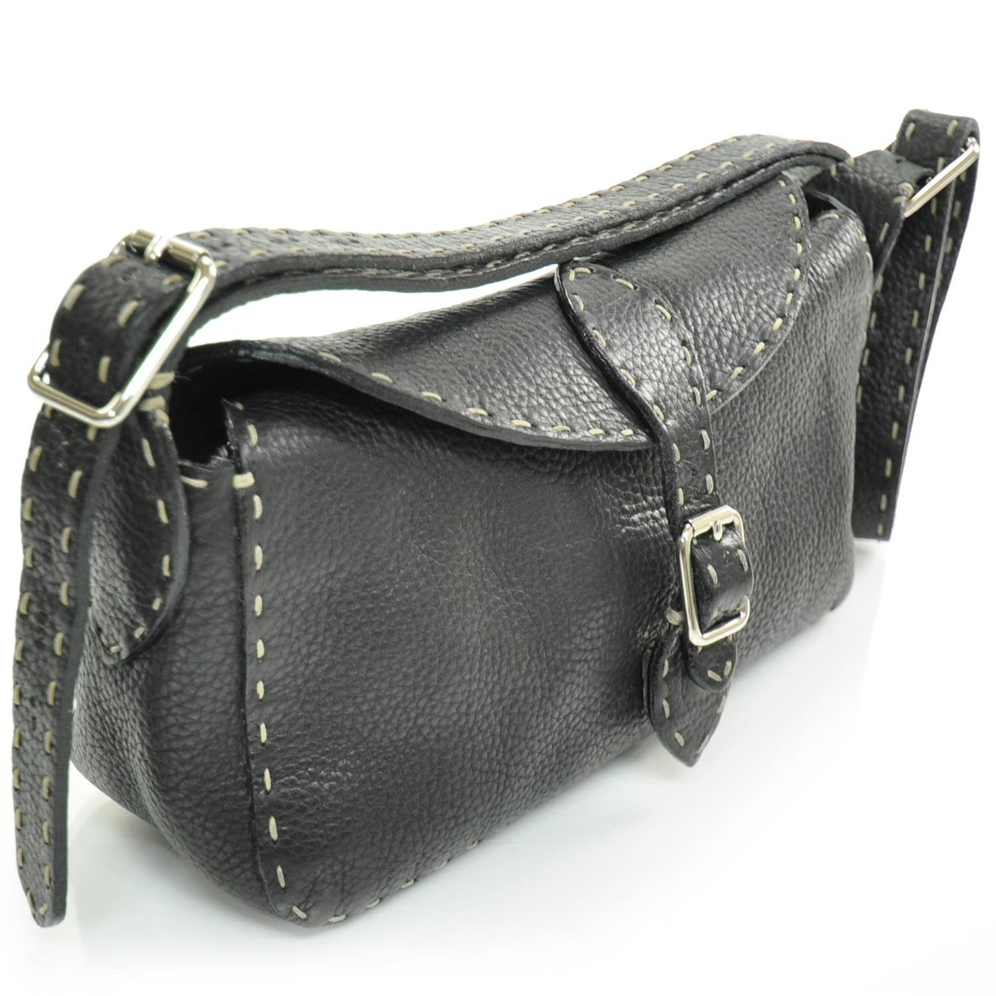 Calfskin Romano Selleria Shoulder Bag Black