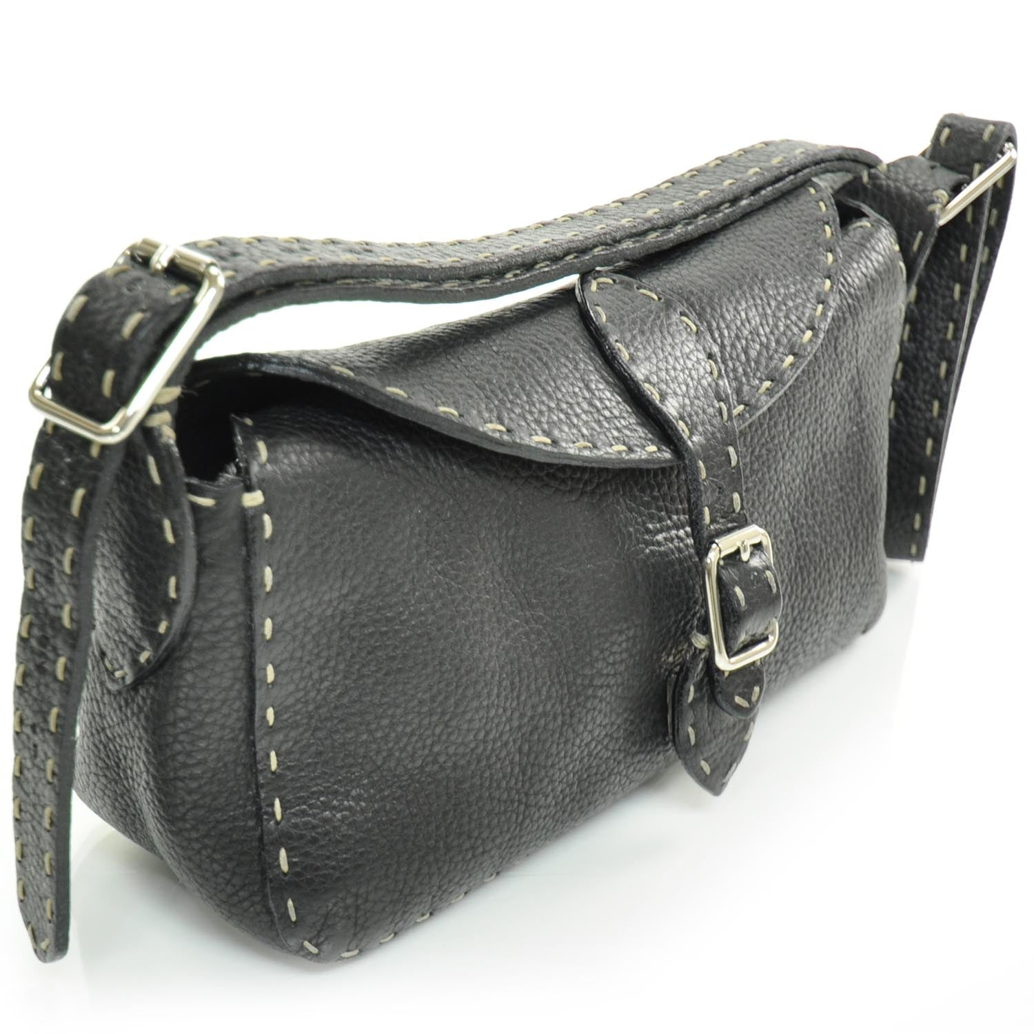 Fendi Calfskin Romano Selleria Shoulder Bag Black 3 of 8