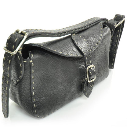 Fendi Calfskin Romano Selleria Shoulder Bag Black 3 of 8