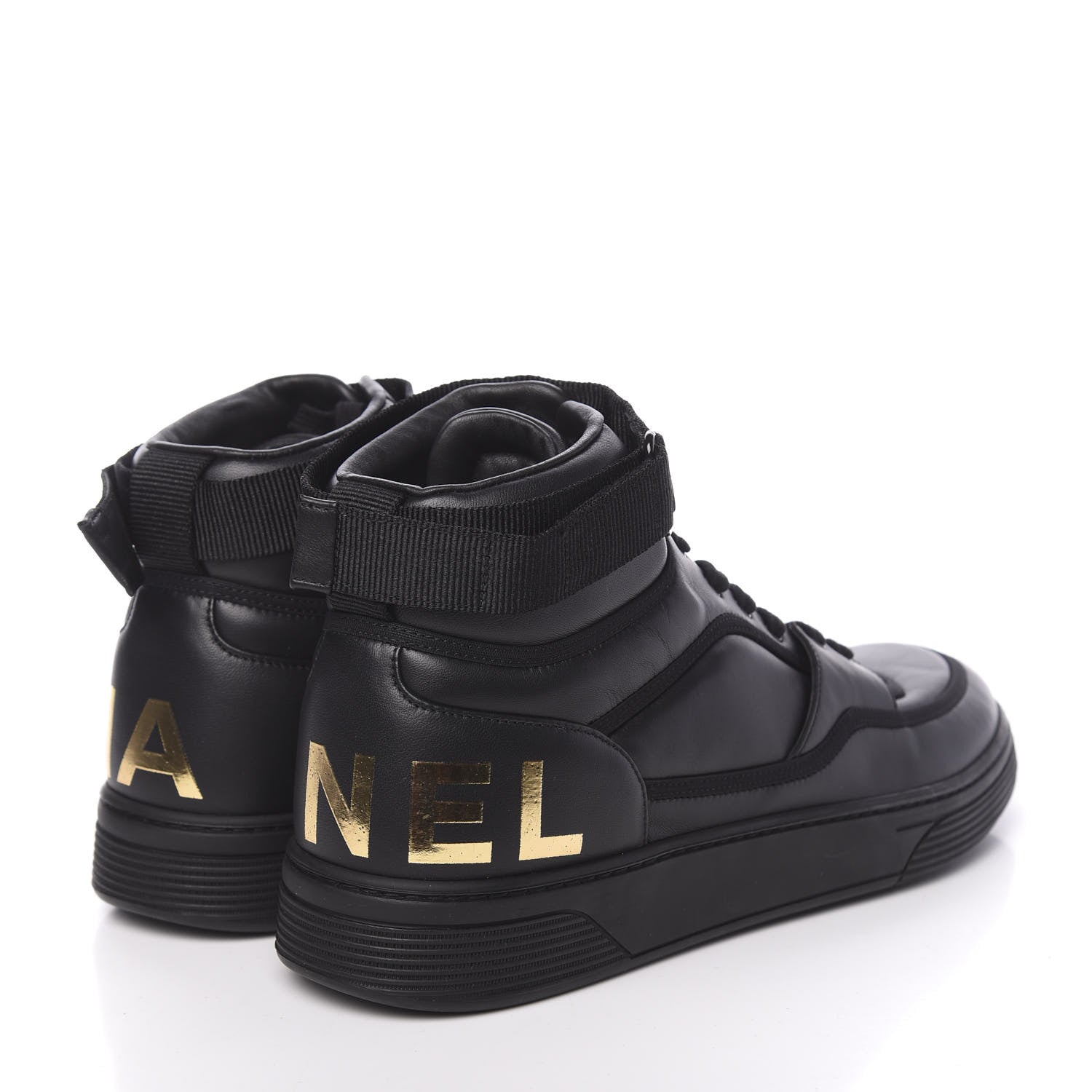 Chanel Lambskin Mens Logo High Top Sneakers 46 Black 4 of 11