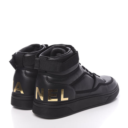 Chanel Lambskin Mens Logo High Top Sneakers 46 Black 4 of 11