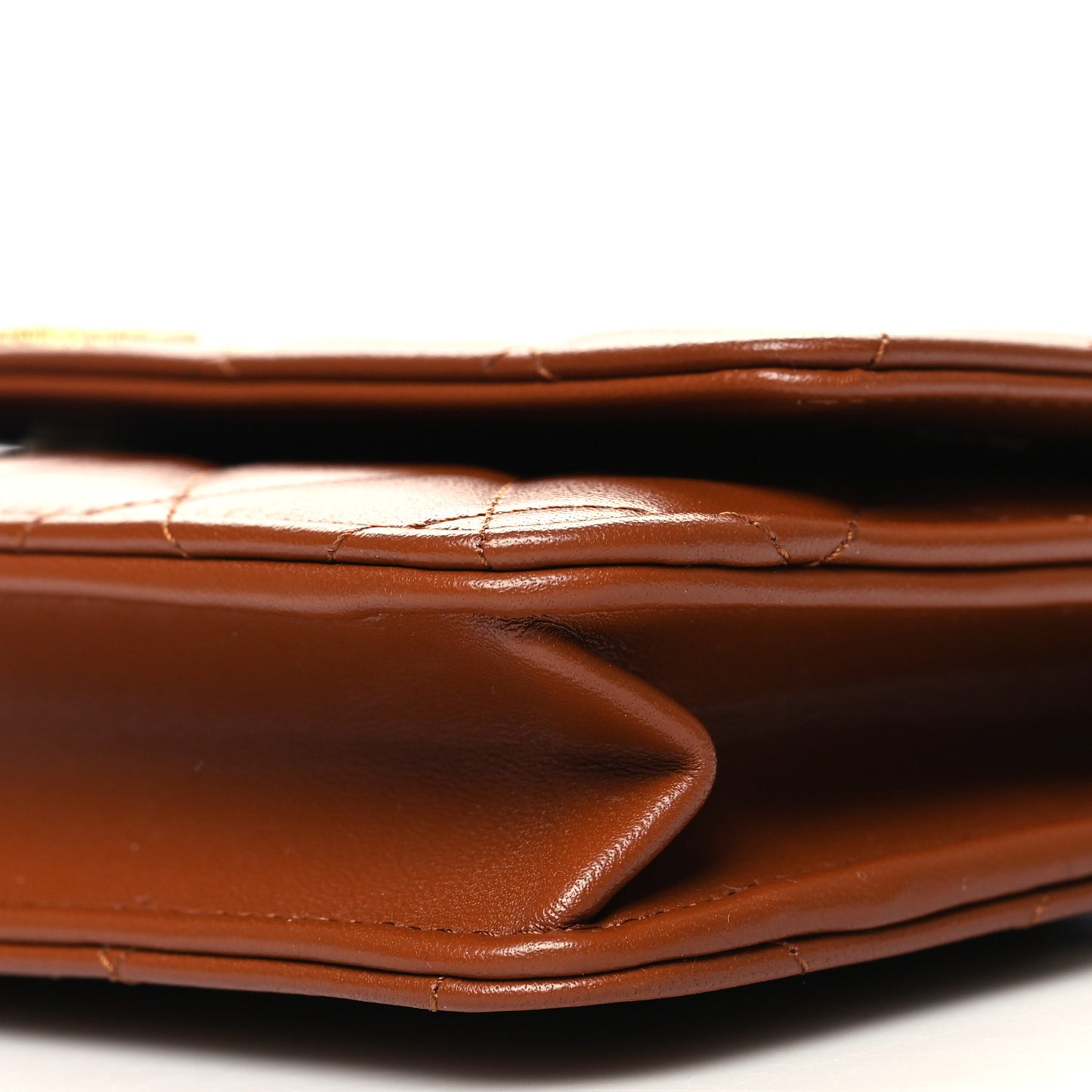 Lambskin Quilted Studded CC Wallet On Chain WOC Light Brown
