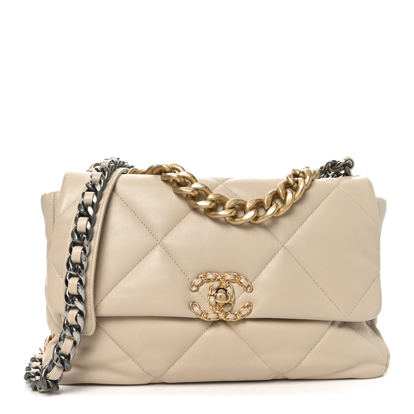 Lambskin Quilted Large Chanel 19 Flap Beige