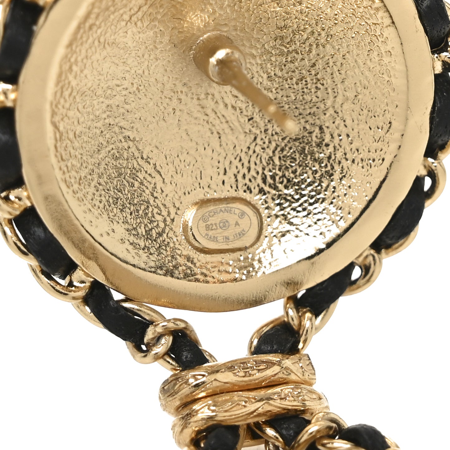 Metal Lambskin Quilted Medallion Drop Earrings Gold Black