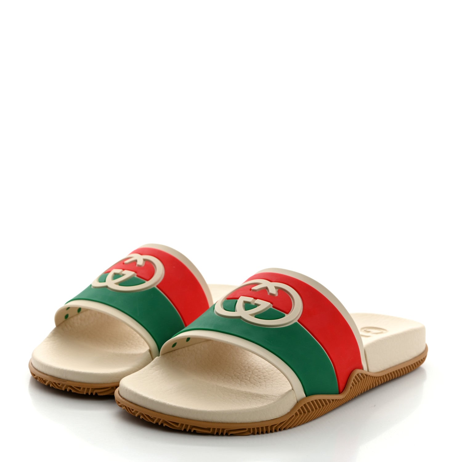 Gucci Rubber Web Womens Interlocking G Slide Sandals 37 Mystic White Green Red 3 of 8