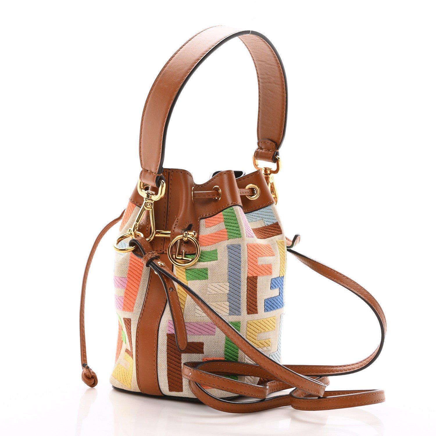 Fendi Kuban Canvas Vitello King F is Fendi FF Embroidered Mini Mon Tresor Bucket Bag Multicolor Cuoio 3 of 10