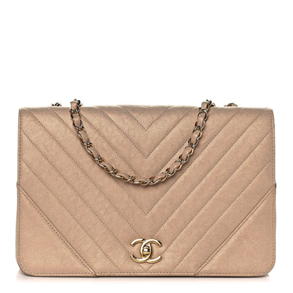Chanel Metallic Caviar Chevron Quilted Medium Statement Flap Beige 1 of 12