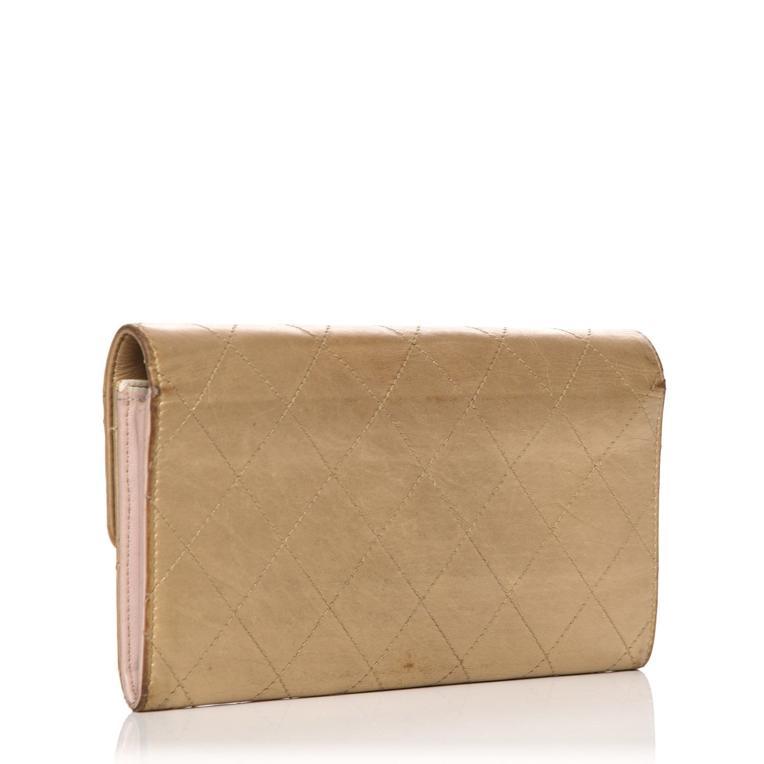 Chanel Aged Metallic Calfskin Quilted Large Palette Flap Wallet Gold 3 of 11