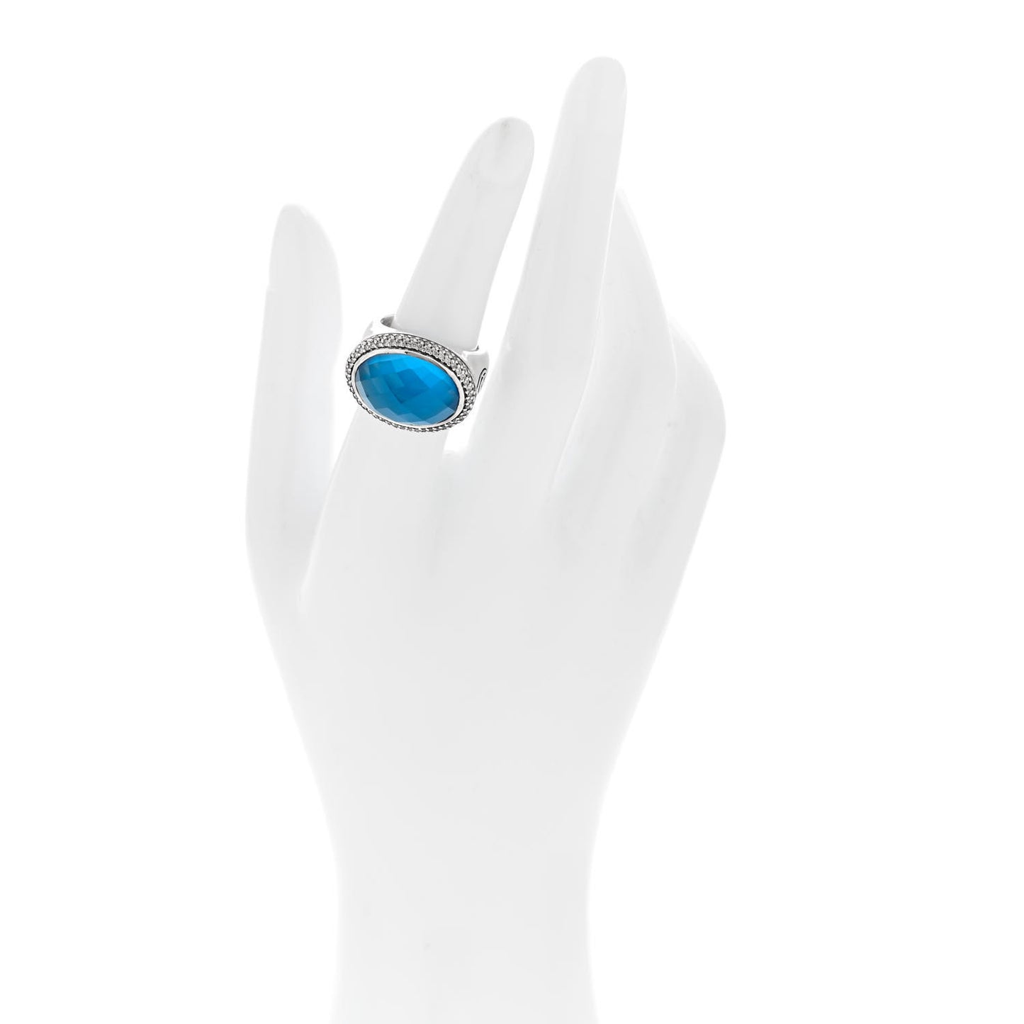 Sterling Silver Diamond Blue Topaz 18mm Signature Oval Ring 52 6