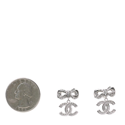 Chanel Crystal CC Bow Dangle Earrings Silver 2 of 4