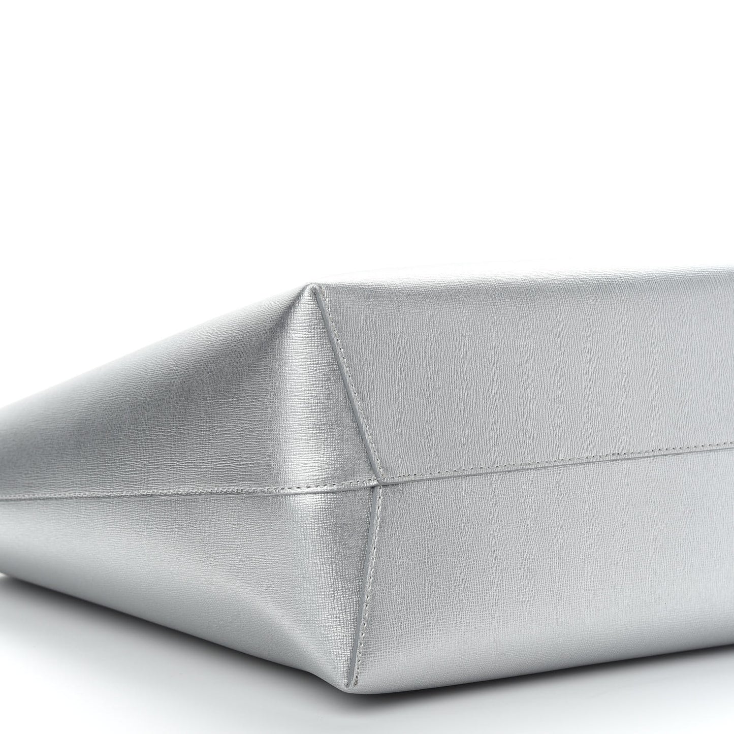 Metallic Saffiano Small Shopping Tote Silver