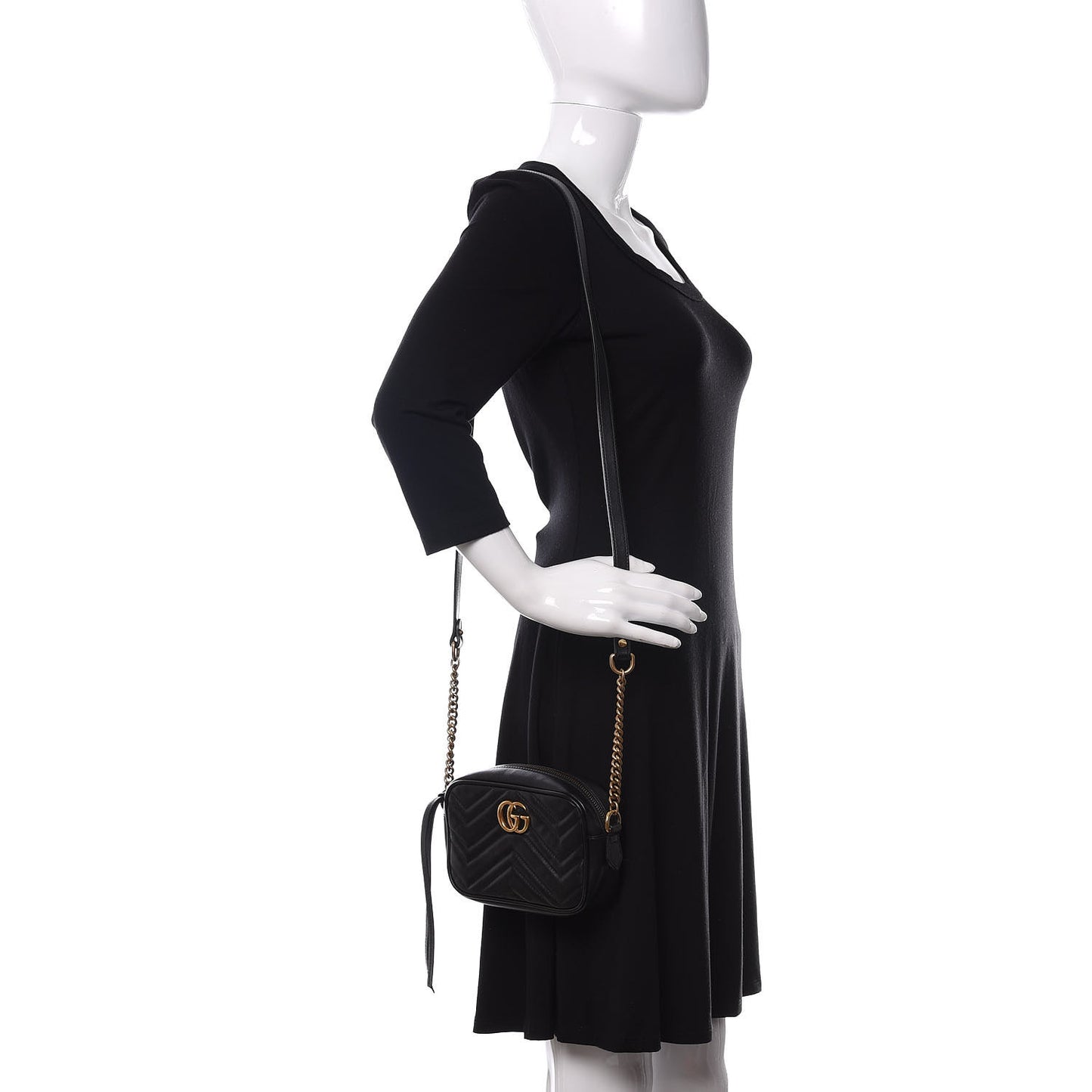 Calfskin Matelasse Mini GG Marmont Chain Shoulder Bag Black