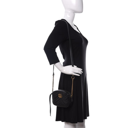 Gucci Calfskin Matelasse Mini GG Marmont Chain Shoulder Bag Black 2 of 10