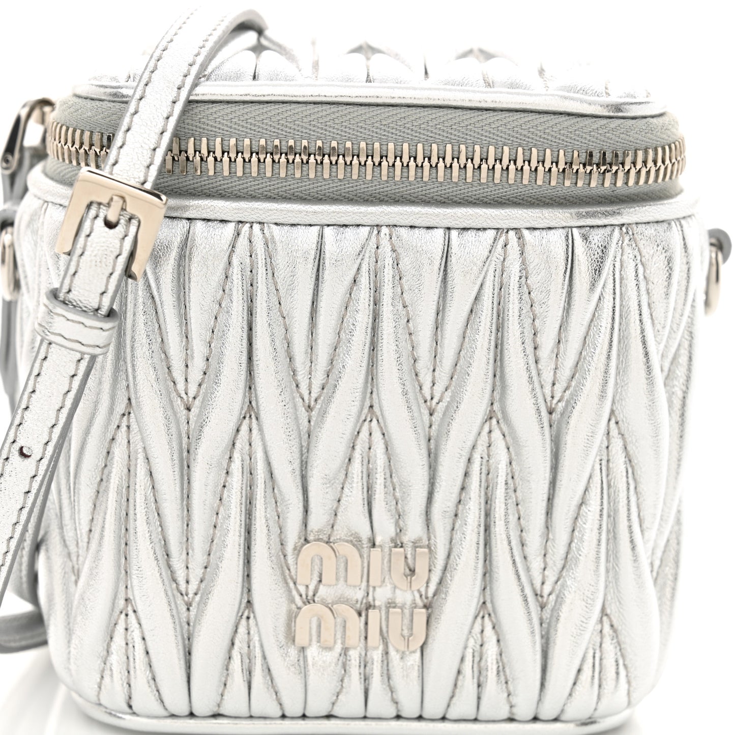 Metallic  Nappa Matelasse Micro Vanity Case Silver