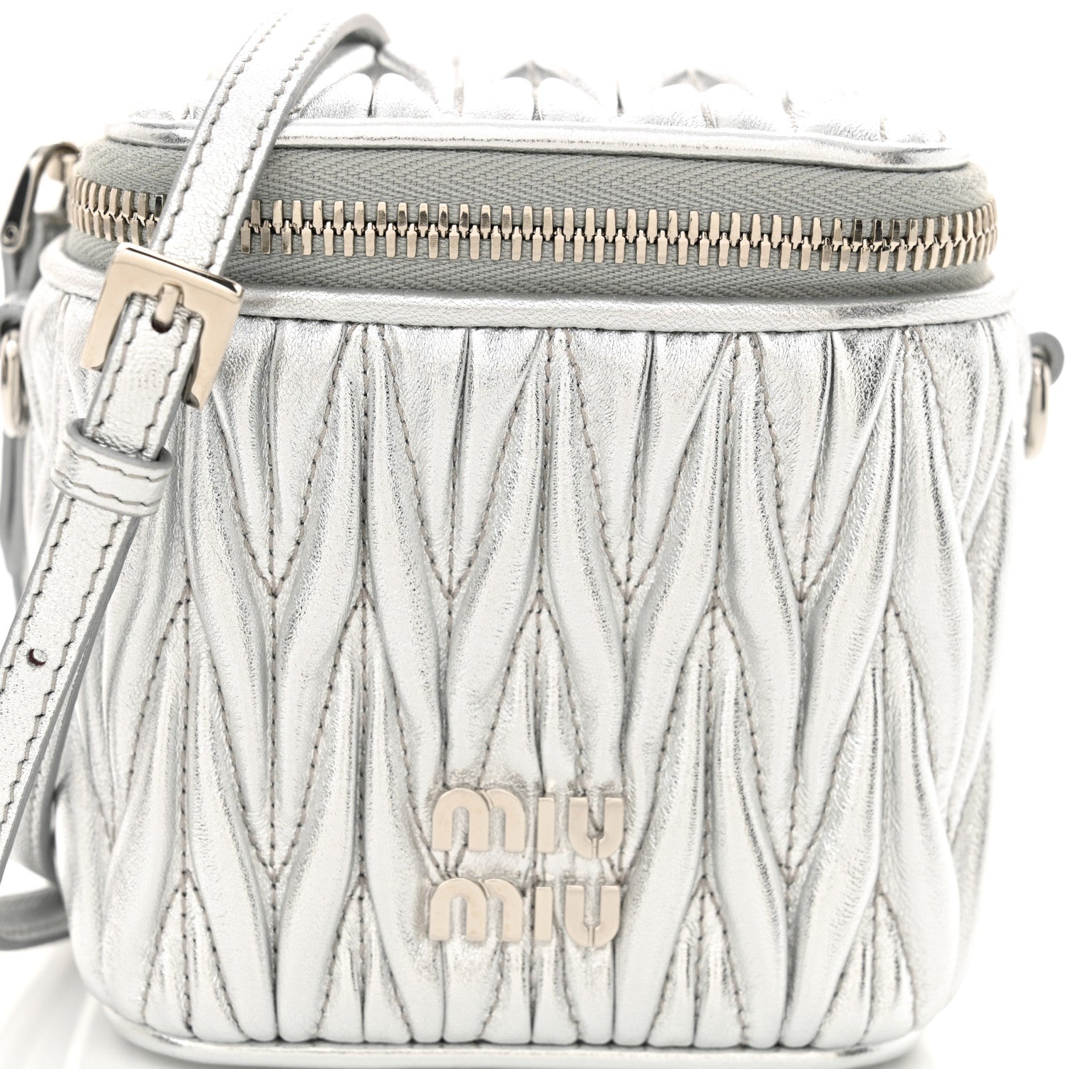 Miu Miu Metallic  Nappa Matelasse Micro Vanity Case Silver 9 of 11