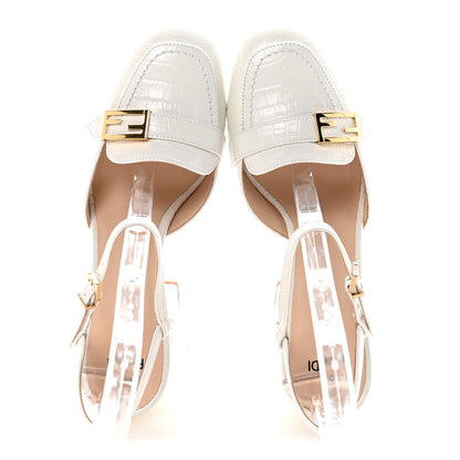 Fendi Calfskin Crocodile Embossed Promenade Slingback Platform Loafer Pumps 37 Bianco 2 of 9
