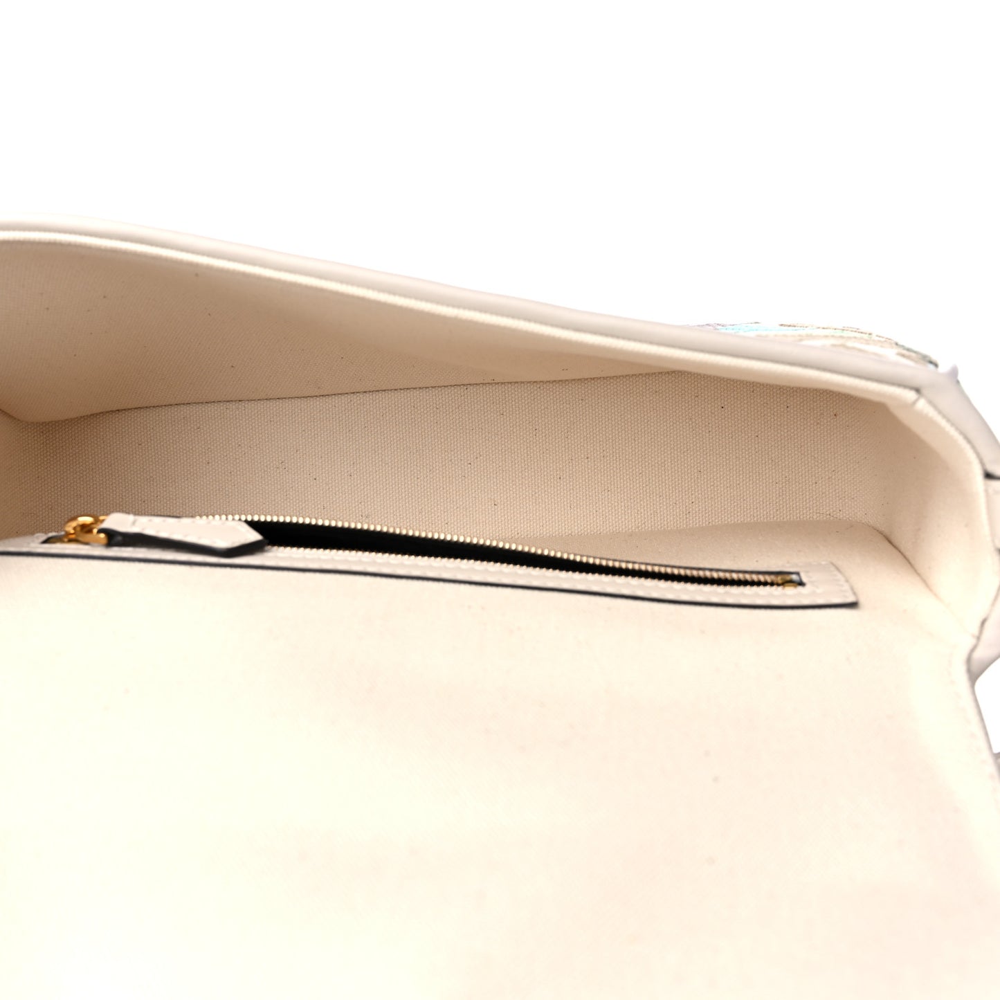 Canvas Vitello Seta FF Multicolor Embroidered Baguette Grezzo Multicolor Latte