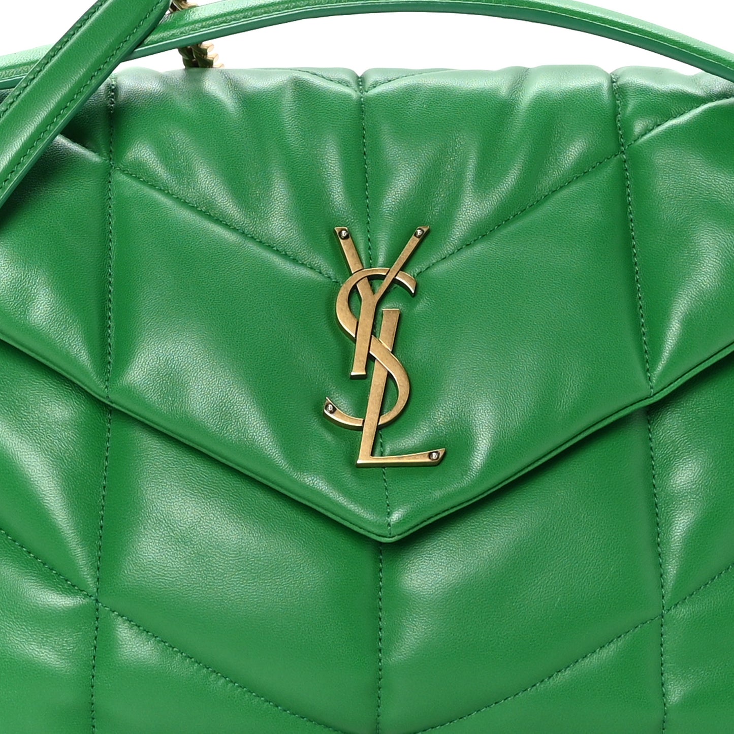 Lambskin Quilted Medium Loulou Puffer Monogram Chain Satchel New Vert Praire