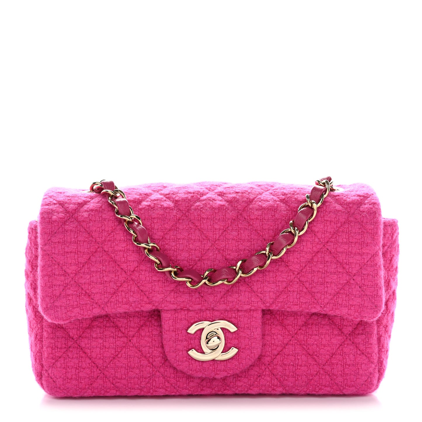 Tweed Quilted Mini Rectangular Flap Fuchsia