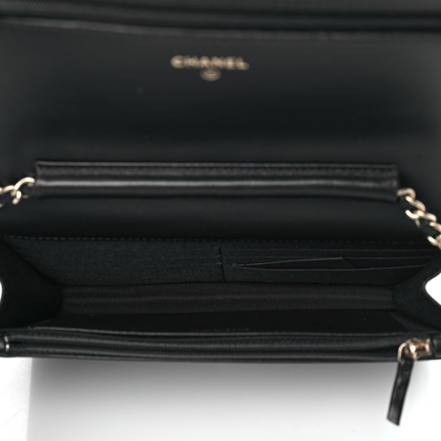 Lambskin Camellia Embossed Wallet On Chain WOC Black Gold