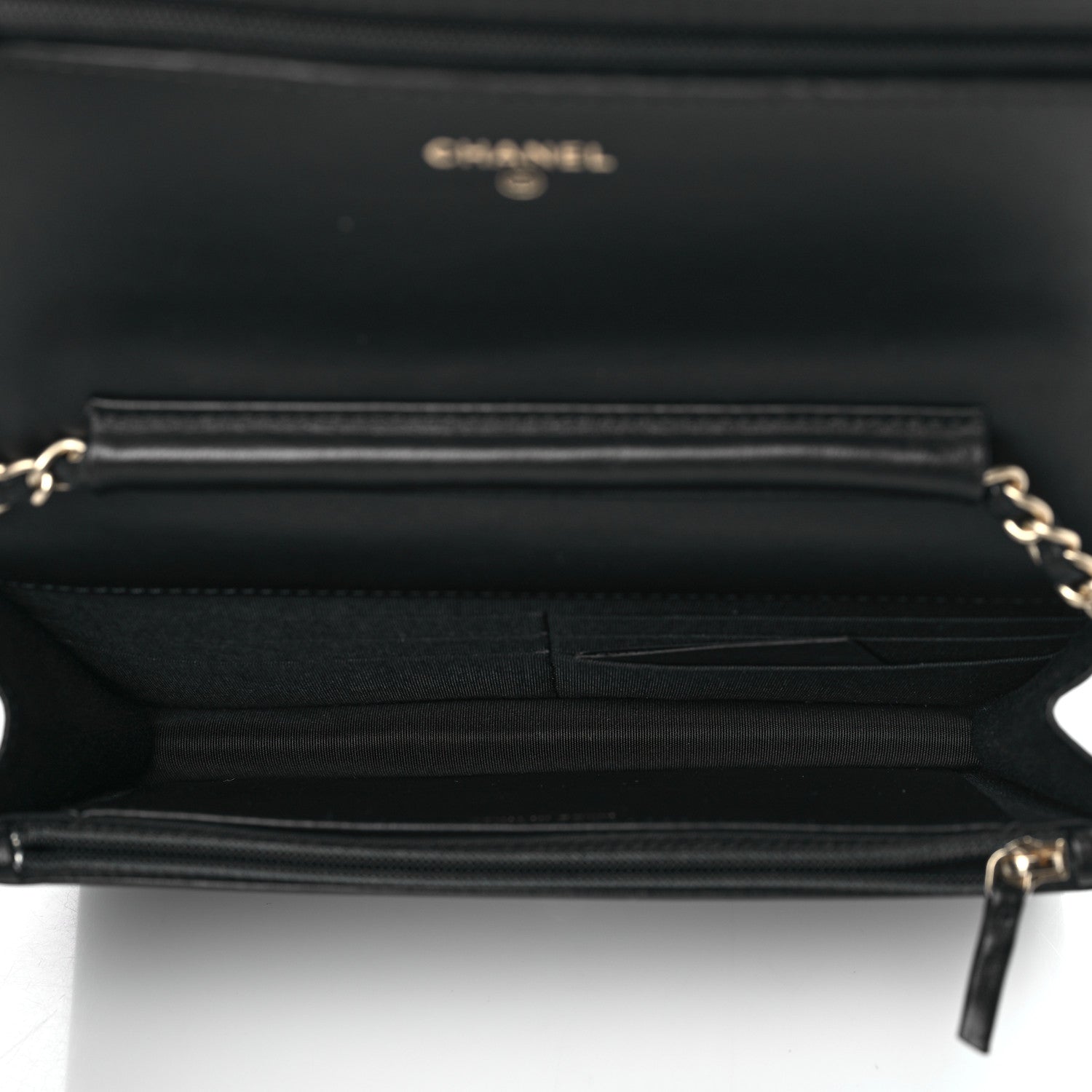 Chanel Lambskin Camellia Embossed Wallet On Chain WOC Black Gold 5 of 10