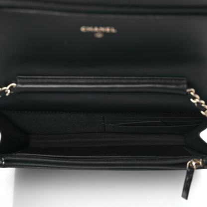 Chanel Lambskin Camellia Embossed Wallet On Chain WOC Black Gold 5 of 10
