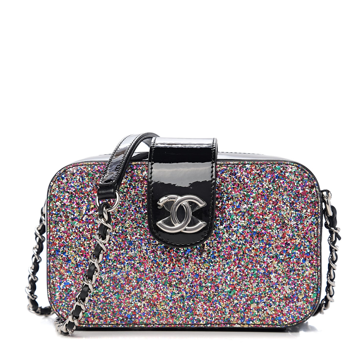 Glitter Patent Camera Case Multicolor Black