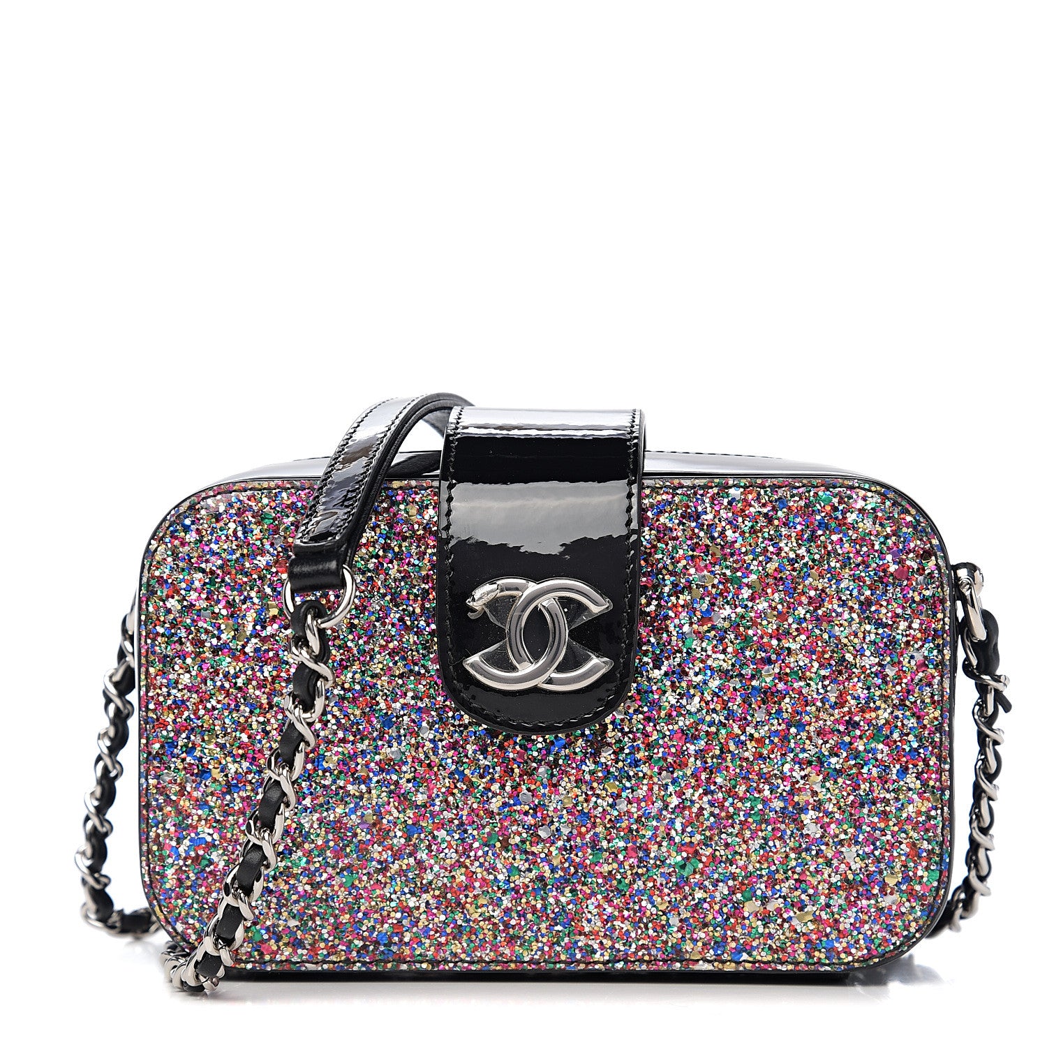 Chanel Glitter Patent Camera Case Multicolor Black 1 of 10