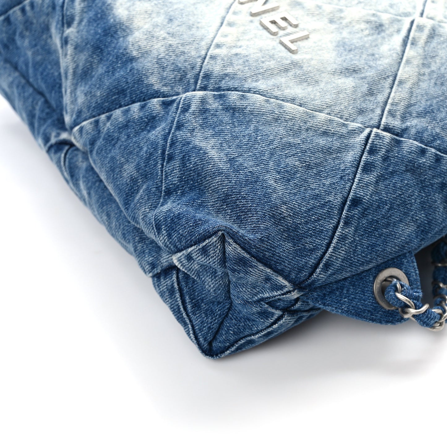 Denim Quilted Chanel 22 Backpack Blue
