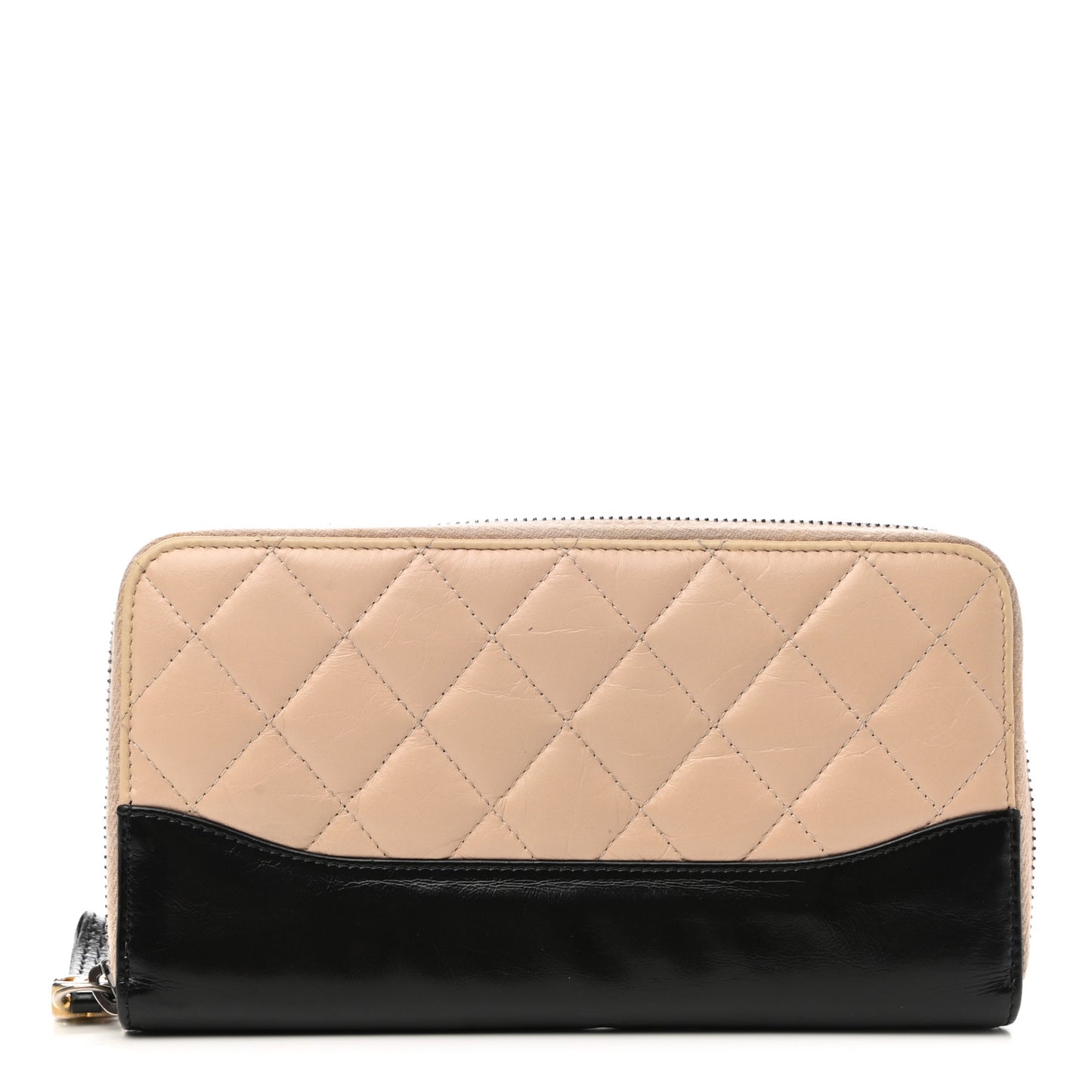 Aged Calfskin Quilted Large Gabrielle Zip Around Wallet Beige Black