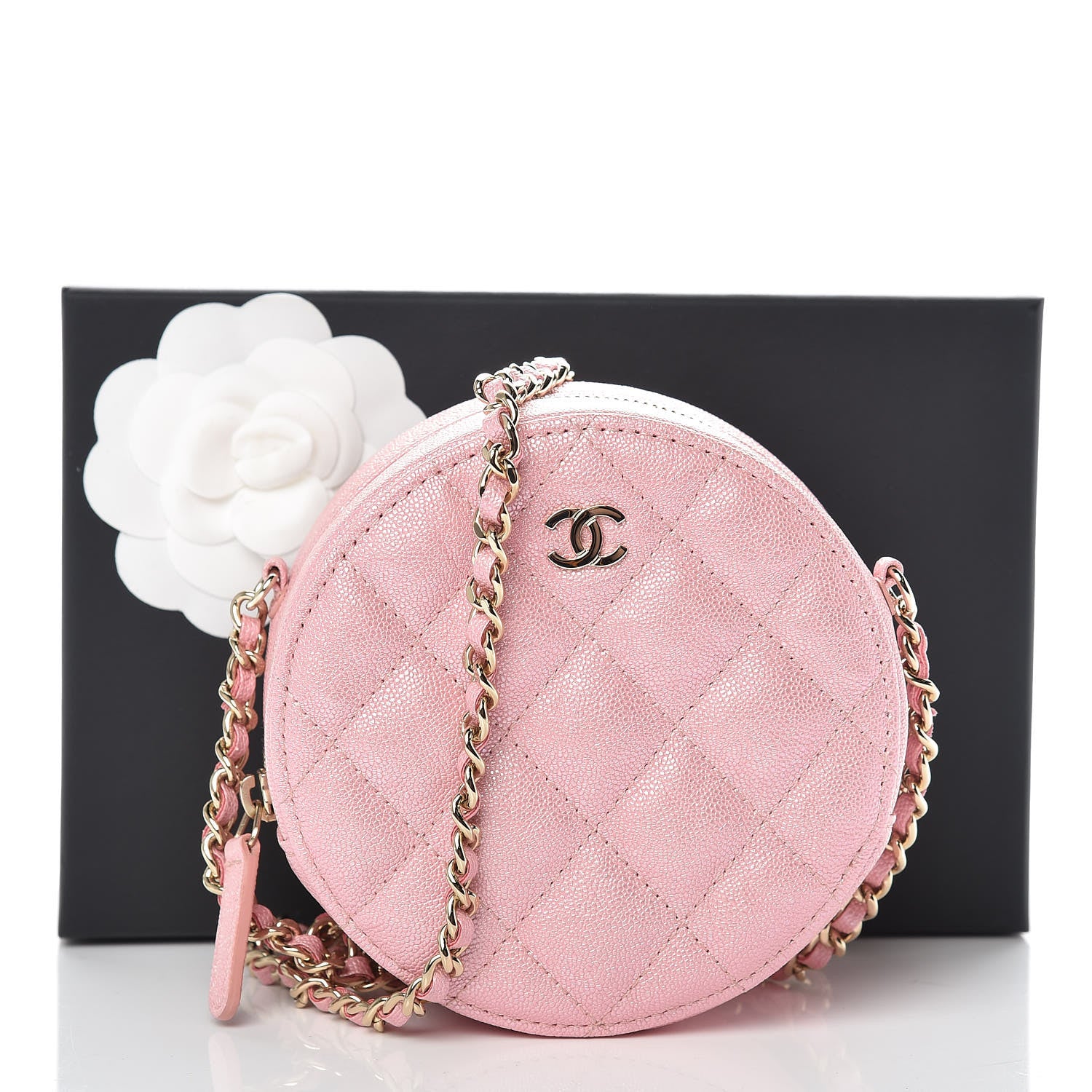 Chanel Iridescent Caviar Quilted Round Clutch With Chain Pink 8 of 8