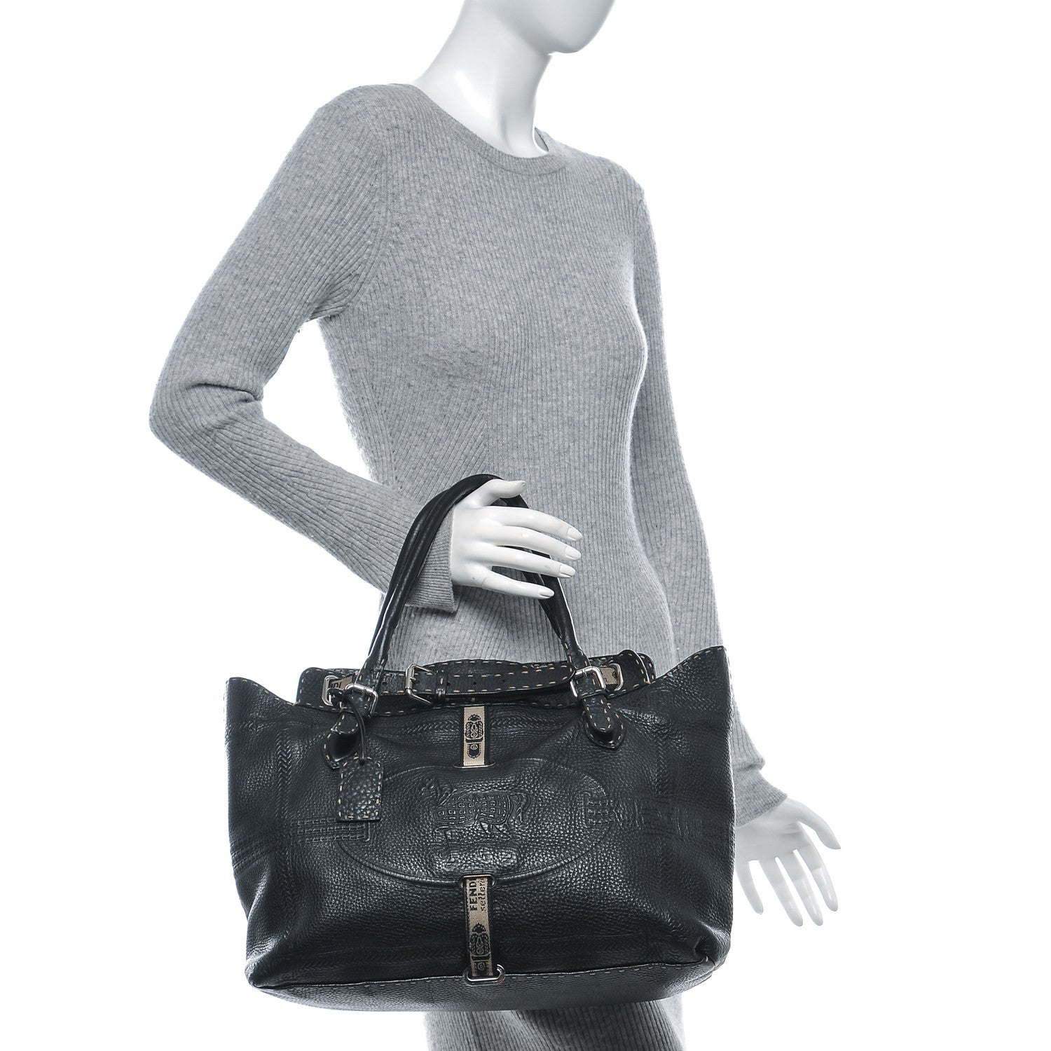 Fendi Calfskin Romano Selleria Large Villa Borghese Tote Black 2 of 10
