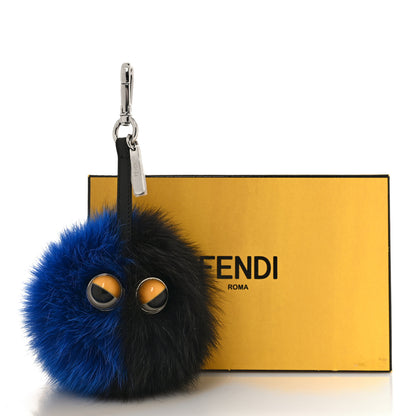 Fendi Mink Fur Spring Eyes Monster Bag Bug Charm Black Blue 5 of 5