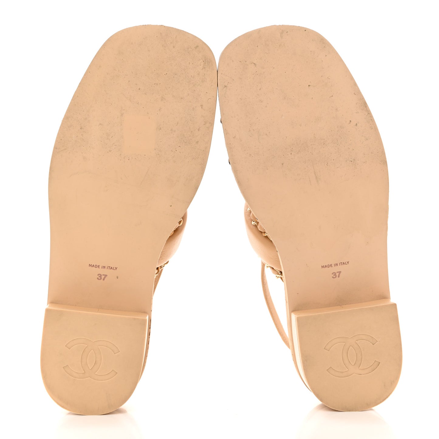 Lambskin Cork Chain Sandals 37 Beige