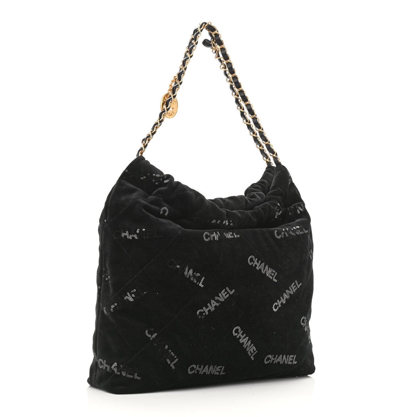 Velvet Sequin Quilted Chanel 22 Black