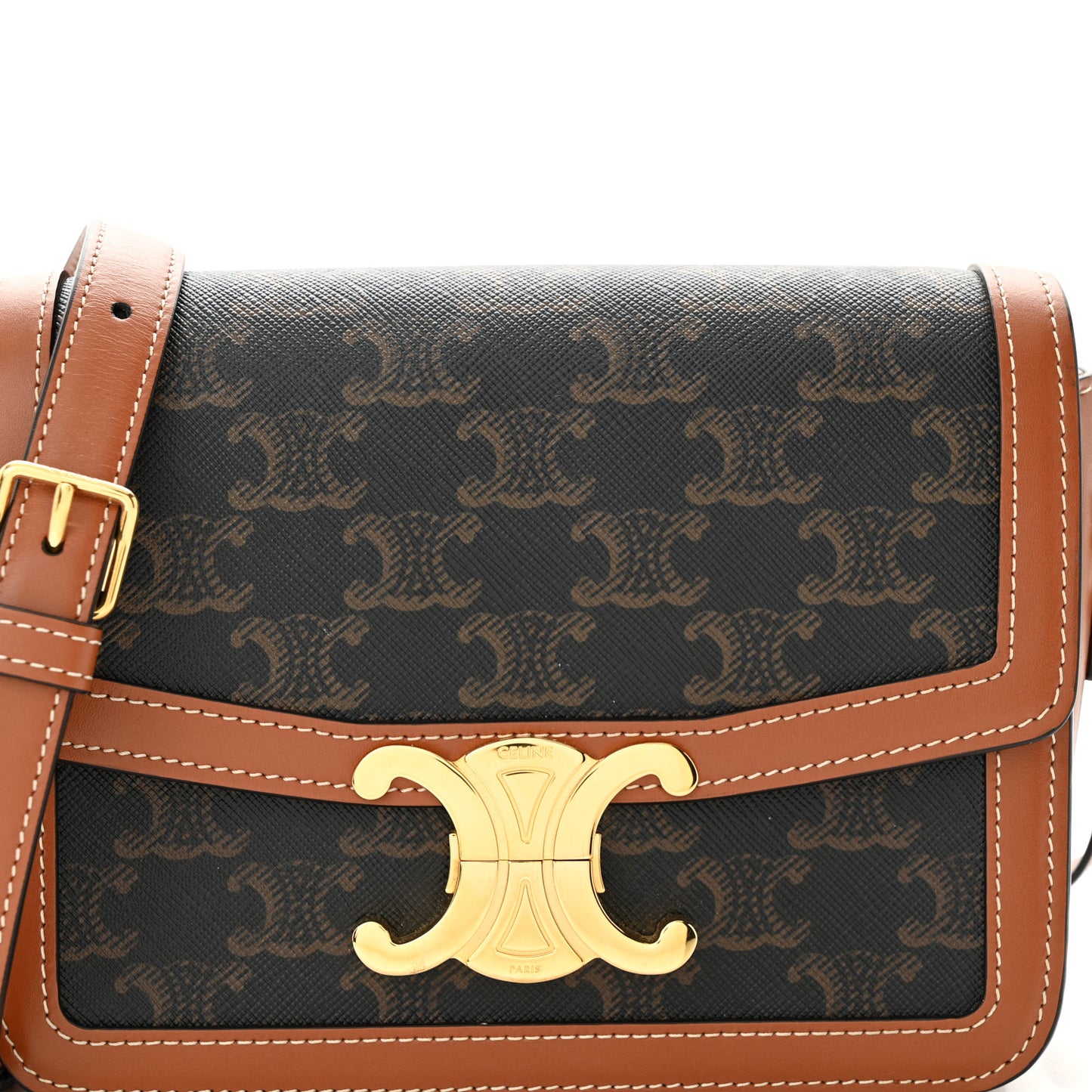 Calfskin Triomphe Canvas Teen Triomphe Bag Tan
