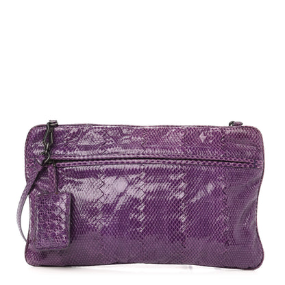 Bottega Veneta Ayers Snakeskin Flat Clutch Crossbody Purple 1 of 11