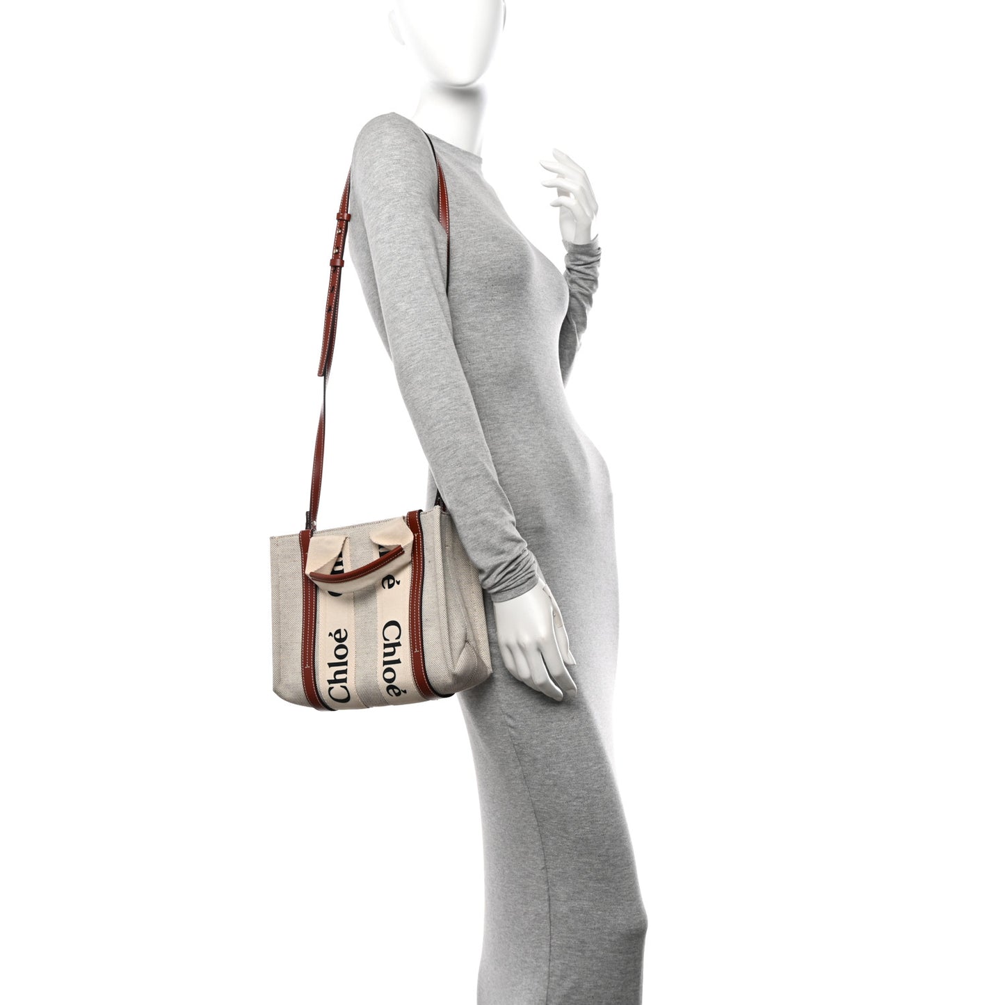 Cotton Calfskin Small Woody Ribbon Tote With Strap White Brown