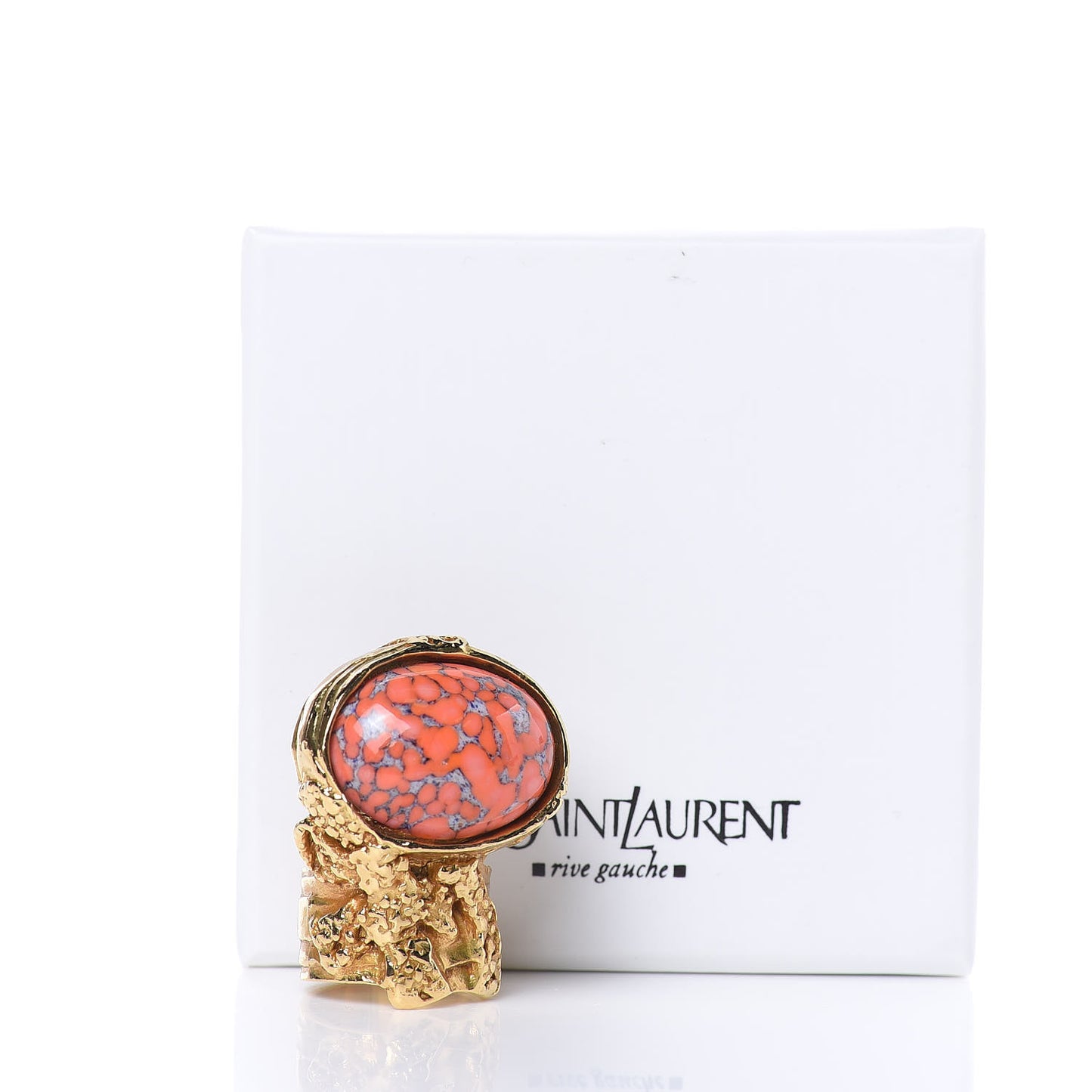 Glass Cabochon Arty Ovale Ring 7 Gold Coral