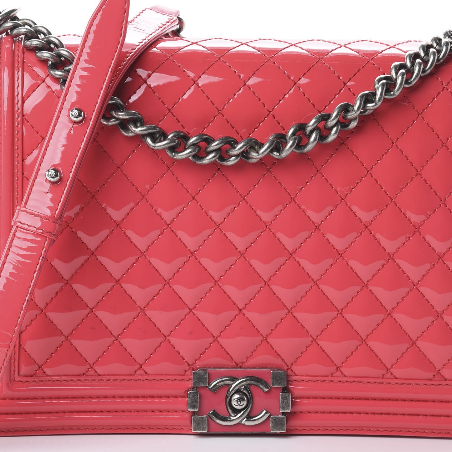 Patent Quilted Large Boy Flap Pink
