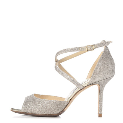 Jimmy Choo Glitter Emsy Crisscross Sandals 35 Platinum Ice 1 of 8