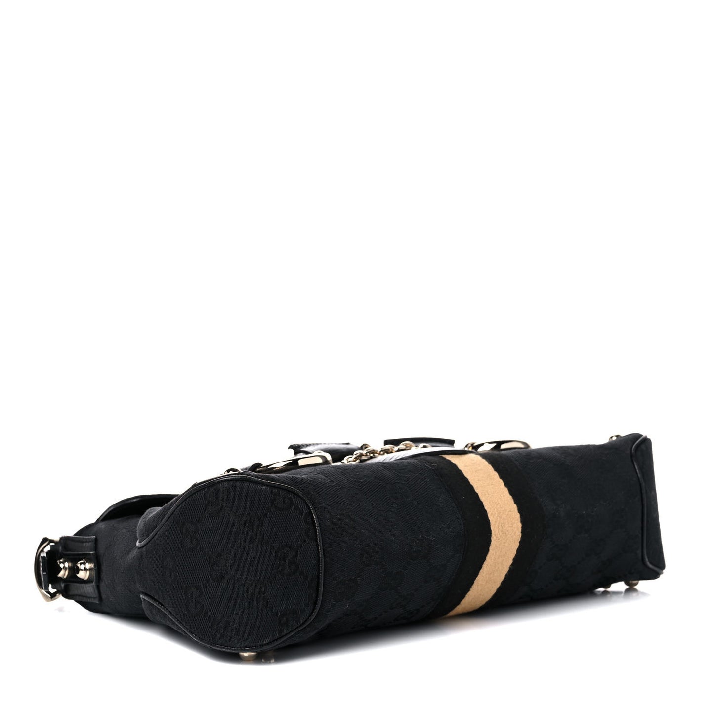 Monogram Horsebit Web Flap Bag Black Beige