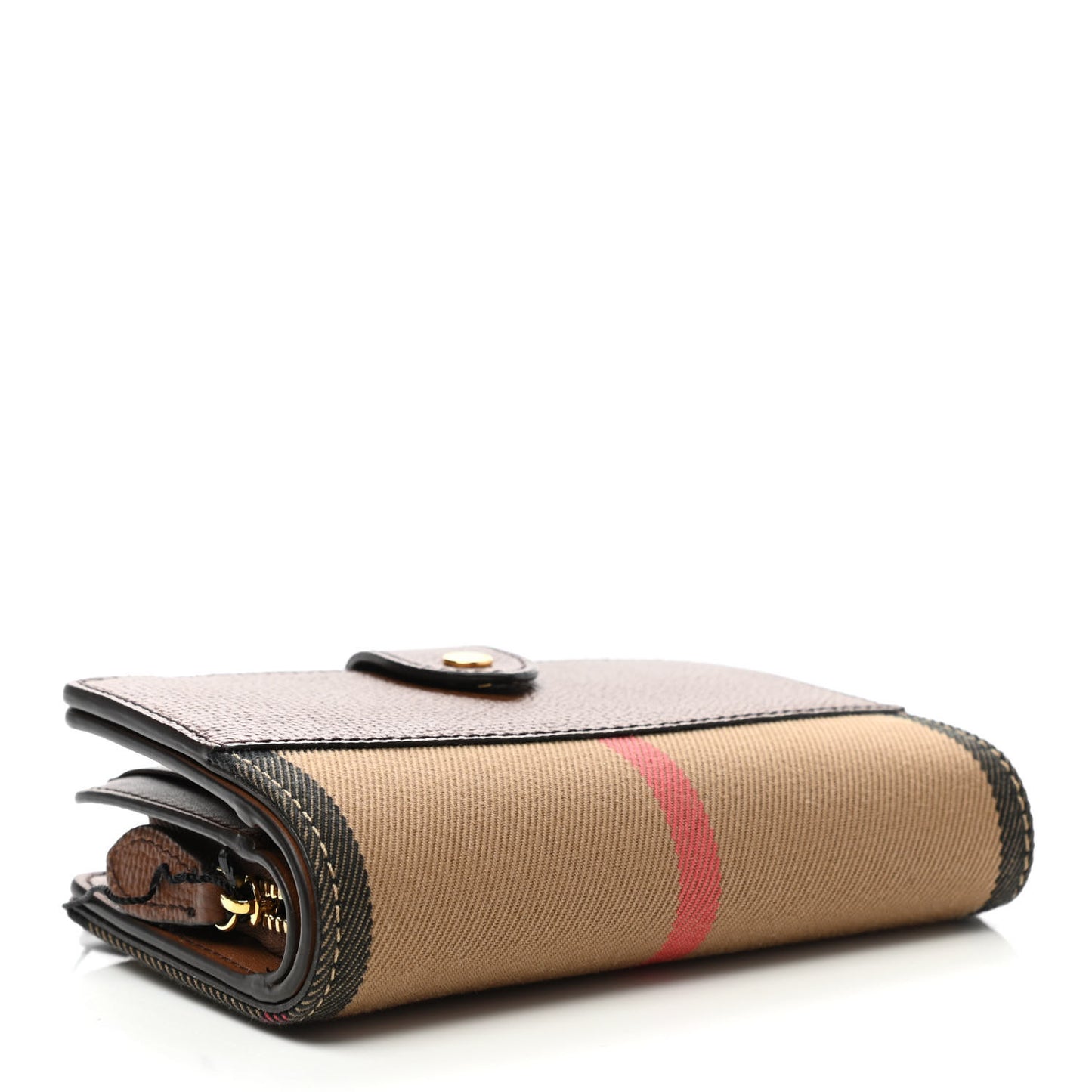 Calfskin House Check Compact Wallet Tan