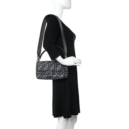 Fendi Wool Vitello King Houndstooth FF Embroidered Baguette Grigio Anthracite 2 of 8